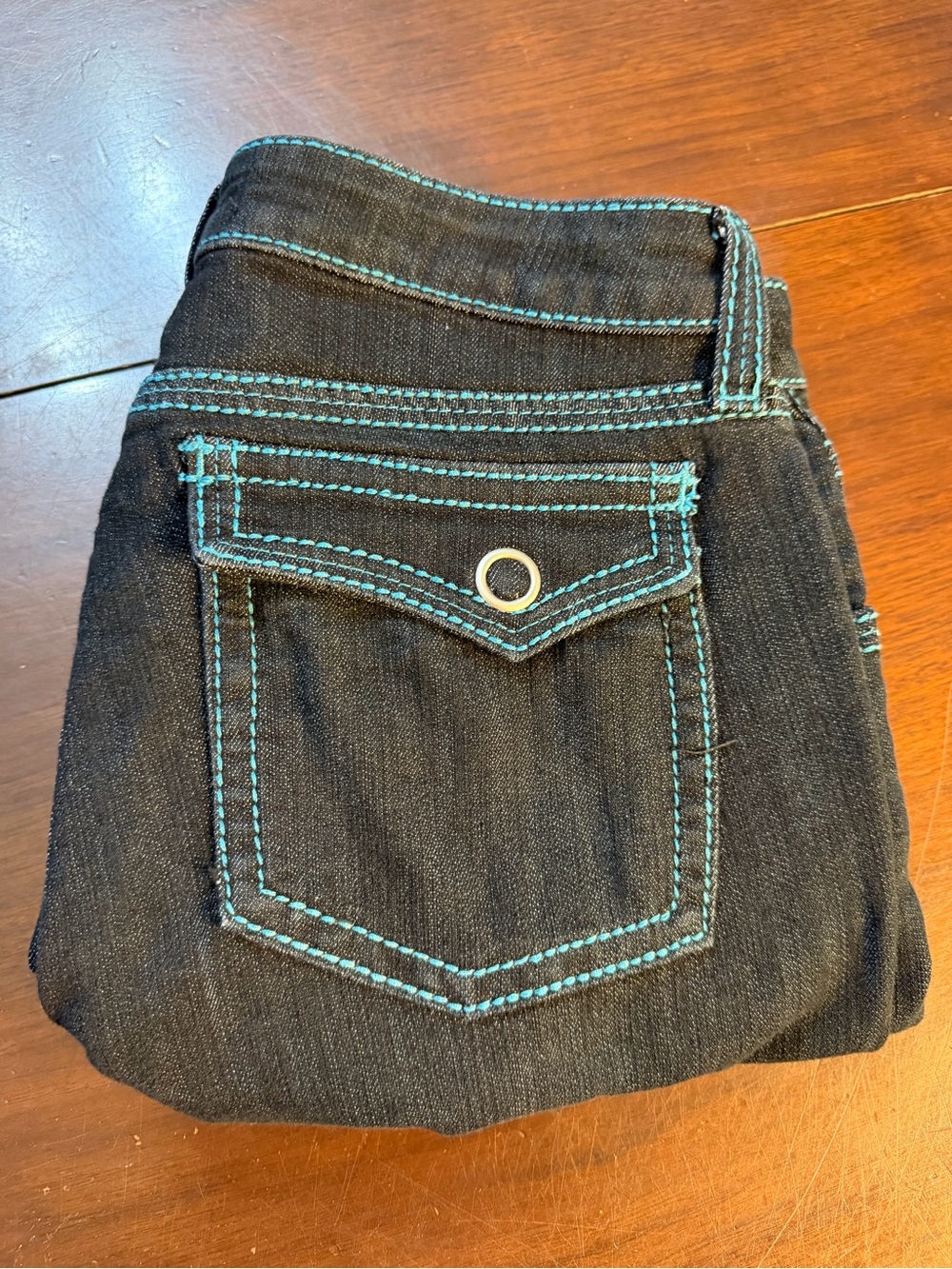 VTG Y2K Black Denim CACHE Contour Collection Sz 10 TALL, Flare Bottom Like New